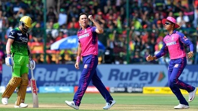 Trent Boult celebrates after the dismissal of Virat Kohli during the IPL match between Royal Challengers Bangalore and Rajasthan Royals at the M Chinnaswamy Stadium in Bengaluru (AFP) Trent Boult celebrates after the dismissal of Virat Kohli during the IPL match between Royal Challengers Bangalore and Rajasthan Royals at the M Chinnaswamy Stadium in Bengaluru (AFP)