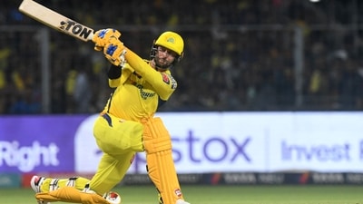 Chennai Super Kings' Devon Conway plays a shot during the Indian Premier League (IPL) Twenty20 cricket match between Kolkata Knight Riders and Chennai Super Kings at the Eden Gardens Stadium in Kolkata on April 23, 2023. (Photo by Dibyangshu SARKAR / AFP) (AFP) Chennai Super Kings' Devon Conway plays a shot during the Indian Premier League (IPL) Twenty20 cricket match between Kolkata Knight Riders and Chennai Super Kings at the Eden Gardens Stadium in Kolkata on April 23, 2023. (Photo by Dibyangshu SARKAR / AFP) (AFP)