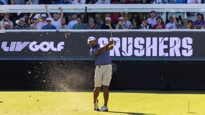 India's Anirban Lahiri on way to a superb final round 65 to finish second in the LIV Golf Adelaide tournament on Sunday. (LIV Adelaide) India's Anirban Lahiri on way to a superb final round 65 to finish second in the LIV Golf Adelaide tournament on Sunday. (LIV Adelaide)