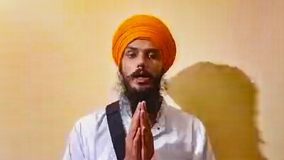 Amritpal Singh's video message just before his arrest on Sunday. (PTI) Amritpal Singh's video message just before his arrest on Sunday. (PTI)