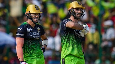 Glenn Maxwell celebrates his fifty as Faf du Plessis looks on during the IPL 2023 cricket match between Royal Challengers Bangalore and Rajasthan Royals (PTI) Glenn Maxwell celebrates his fifty as Faf du Plessis looks on during the IPL 2023 cricket match between Royal Challengers Bangalore and Rajasthan Royals (PTI)