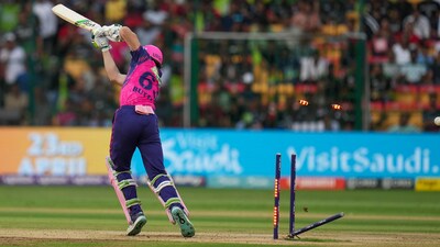 Jos Buttler gets clean bowled during the IPL 2023 match between Royal Challengers Bangalore and Rajasthan Royals (PTI) Jos Buttler gets clean bowled during the IPL 2023 match between Royal Challengers Bangalore and Rajasthan Royals (PTI)