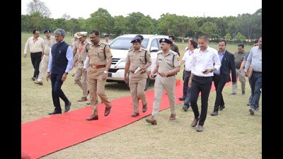 President Droupadi Murmu will grace the 19th convocation ceremony of the National Dairy Research Institute (NDRI), Karnal, as the chief guest on April 24 and confer degrees to the students. Haryana director general of police PK Aggarwal on Sunday visited Karnal to review the security arrangements. (HT Photo)