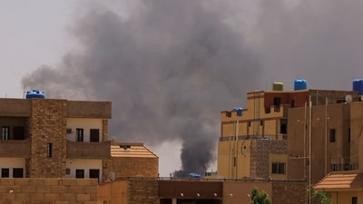Smoke is seen rise from buildings during clashes between the paramilitary Rapid Support Forces and the army in Khartoum North, Sudan. April 22. (REUTERS)