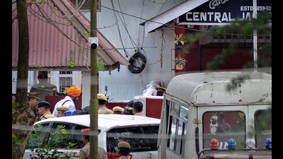 Waris Punjab De chief Amritpal Singh being brought to Dibrugarh Central Jail following his arrest from Punjab's Moga, in Dibrugarh on Sunday. (PTI) Waris Punjab De chief Amritpal Singh being brought to Dibrugarh Central Jail following his arrest from Punjab's Moga, in Dibrugarh on Sunday. (PTI)