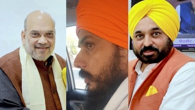 Home minister Amit Shah (L), Amritpal Singh, Punjab CM Bhagwant Mann (File) Home minister Amit Shah (L), Amritpal Singh, Punjab CM Bhagwant Mann (File)