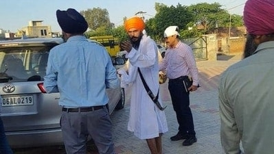 Sikh separatist leader Amritpal Singh after his arrest from Punjab's Moga. (HT Photo) Sikh separatist leader Amritpal Singh after his arrest from Punjab's Moga. (HT Photo)