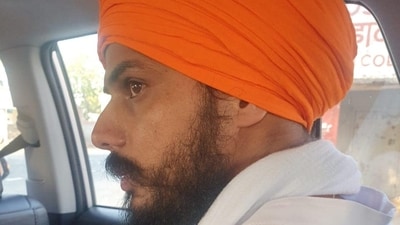 Amritpal Singh, a pro-Khalistan leader, after being arrested in Punjab. (HT Photo)