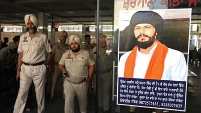 Fugitive Sikh separatist Amritpal Singh has been arrested after a massive manhunt that lasted more than a month, Indian police said on April 23. (AFP) Fugitive Sikh separatist Amritpal Singh has been arrested after a massive manhunt that lasted more than a month, Indian police said on April 23. (AFP)