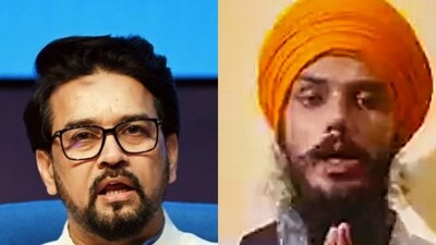 Union minister Anurag Thakur (L) and fugitive Amritpal Singh. (File) Union minister Anurag Thakur (L) and fugitive Amritpal Singh. (File)