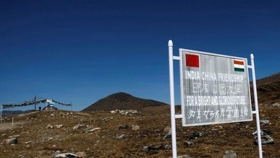 A signboard is seen from the Indian side of the Indo-China border at Bumla, in the northeastern Indian state of Arunachal Pradesh. (REUTERS) A signboard is seen from the Indian side of the Indo-China border at Bumla, in the northeastern Indian state of Arunachal Pradesh. (REUTERS)