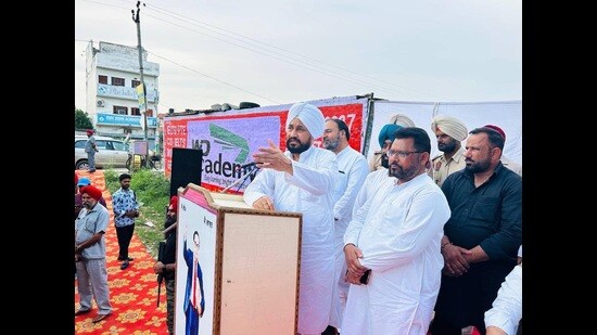 Former chief minister Charanjit Singh Channi addressed five election rallies in favour of party candidate Karamjit Kaur Chaudhary. (HT Photo)