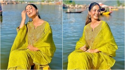 Hina Khan recently travelled to Kashmir to unwind and relax while holidaying in the valley. The star has been posting pictures and videos from her time in the scenic location. Hina's latest post shows her enjoying a Shikara ride on the Dal Lake, dressed in a lemon yellow-coloured embroidered suit set. Keep scrolling to see all the pictures. (Instagram) Hina Khan recently travelled to Kashmir to unwind and relax while holidaying in the valley. The star has been posting pictures and videos from her time in the scenic location. Hina's latest post shows her enjoying a Shikara ride on the Dal Lake, dressed in a lemon yellow-coloured embroidered suit set. Keep scrolling to see all the pictures. (Instagram)