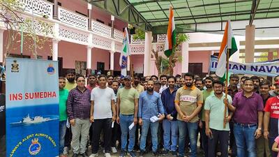 Indian citizens stranded in Sudan arrive at Port Sudan for their evacuation from the country. (PTI) Indian citizens stranded in Sudan arrive at Port Sudan for their evacuation from the country. (PTI)
