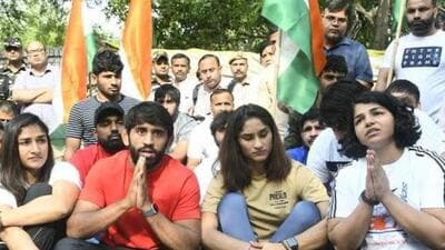 Indian wrestlers protest at Jantar Mantar against WFI chief (Twitter Photo) Indian wrestlers protest at Jantar Mantar against WFI chief (Twitter Photo)