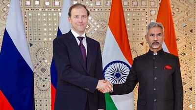 External Affairs Minister S. Jaishankar during a meeting with Deputy Prime Minister and Minister of Industry & Trade of Russia Denis Manturov, in New Delhi, Tuesday, April 18, 2023. (PTI) External Affairs Minister S. Jaishankar during a meeting with Deputy Prime Minister and Minister of Industry & Trade of Russia Denis Manturov, in New Delhi, Tuesday, April 18, 2023. (PTI)