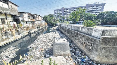 When HT reached the site, the trucks were seen illegally dumping the materials into the main stormwater drain after breaching the boundary walls of this nullah. The locals said they also tried to talk sense to the truck drivers but it fell on deaf ears (Praful Gangurde/HT Photo) When HT reached the site, the trucks were seen illegally dumping the materials into the main stormwater drain after breaching the boundary walls of this nullah. The locals said they also tried to talk sense to the truck drivers but it fell on deaf ears (Praful Gangurde/HT Photo)