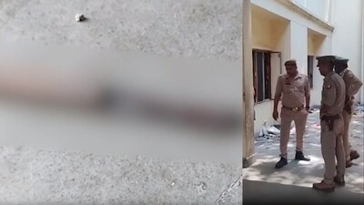 Prayagraj Police at the partially demolished office of slain mafia-politician Atiq Ahmad in the Chakia locality of the city Prayagraj Police at the partially demolished office of slain mafia-politician Atiq Ahmad in the Chakia locality of the city