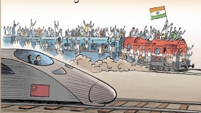 The cartoon by German media company ‘Der Spiegel' which is being criticised. (Twitter/Rajeev_GoI) The cartoon by German media company ‘Der Spiegel' which is being criticised. (Twitter/Rajeev_GoI)