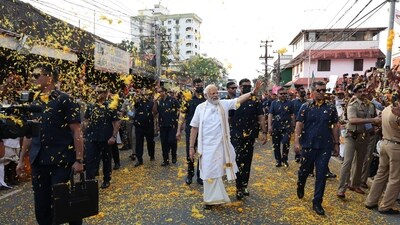 During the roadshow, PM Modi donned a traditional Kerala attire. (Twitter) During the roadshow, PM Modi donned a traditional Kerala attire. (Twitter)