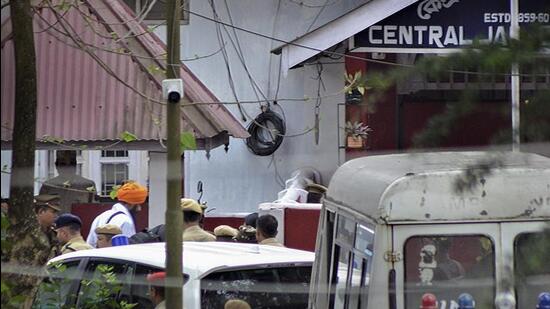 Waris Punjab De chief Amritpal Singh being brought to Dibrugarh Central Jail following his arrest in Punjab’s Moga district on Sunday. (PTI Photo)