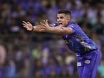 Arjun Tendulkar in action for Mumbai Indians.