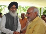 Former Punjab CM Parkash Singh Badal with Prime Minister Narendra Modi in a file image tweeted by the latter.
