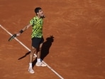 Spain's Carlos Alcaraz celebrates after winning the Barcelona Open in the final match against Greece's Stefanos Tsitsipas 