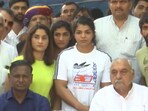 In a video, posted by news agency ANI, several wrestlers can be seen with the politicians including Hooda. (Twitter/ANI)