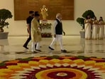Prime Minister Narendra Modi inspecting the campus of NAMO Medical Education and Research Institute' located in the Union Territory of Dadra and Nagar Haveli and Daman and Diu on Tuesday.