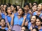 UP Board Results 2023:  Students in Noida celebrate UP Board Class 10th and 12th results (Sunil Ghosh/HT)