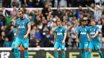 Tottenham's Harry Kane, left, reacts after Newcastle's Callum Wilson, not pictured, scored their side's sixth goal of the game during the English Premier League soccer match (AP) Tottenham's Harry Kane, left, reacts after Newcastle's Callum Wilson, not pictured, scored their side's sixth goal of the game during the English Premier League soccer match (AP)