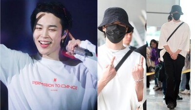 BTS Jimin slays airport look in Willy Chavarria T-shirt, Tiffany jewellery, Dior bag, Nike shoes as he heads to New York (Photo on Twitter/PJM_data/dailyjimn/btspicstwt_) BTS Jimin slays airport look in Willy Chavarria T-shirt, Tiffany jewellery, Dior bag, Nike shoes as he heads to New York (Photo on Twitter/PJM_data/dailyjimn/btspicstwt_)