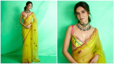 Kriti Kharbanda recently took to her Instagram handle to share a string of images of herself in a beautiful organza saree. The pictures made fans go gaga and in less than 24 hours, her post garnered more than 1 lakh likes. (Instagram/@kriti.kharbanda) Kriti Kharbanda recently took to her Instagram handle to share a string of images of herself in a beautiful organza saree. The pictures made fans go gaga and in less than 24 hours, her post garnered more than 1 lakh likes. (Instagram/@kriti.kharbanda)