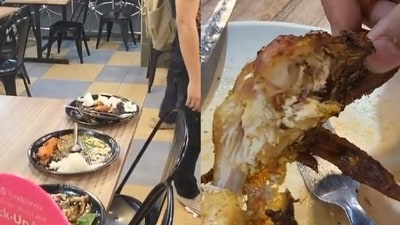 Customer served chicken with maggots. (Twitter/@MALAYSIAVIRALLL)
