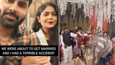 The image shows the groom picking his bride druring phera ceremony. (Instagram/@preganest) The image shows the groom picking his bride druring phera ceremony. (Instagram/@preganest)