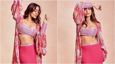 Malaika Arora drops a bombshell avatar in hot pink bralette and skirt for new photoshoot. (Instagram) Malaika Arora drops a bombshell avatar in hot pink bralette and skirt for new photoshoot. (Instagram)