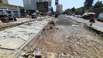 Road work carried out at Ghodbunder Road by Thane Municipal Corporation to be completed by May 31 ,in Thane, in Mumbai, India, on,Monday, April, 24, 2023. (Praful Gangurde / HT Photo) Road work carried out at Ghodbunder Road by Thane Municipal Corporation to be completed by May 31 ,in Thane, in Mumbai, India, on,Monday, April, 24, 2023. (Praful Gangurde / HT Photo)
