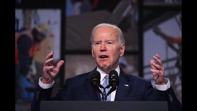 US President Joe Biden speaks about the creation of new manufacturing jobs at the Washington Hilton in Washington, DC. (AFP)