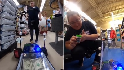 The image shows a woman's reactions to a remote control car that a man used to buy fish food. (Screengrab) The image shows a woman's reactions to a remote control car that a man used to buy fish food. (Screengrab)