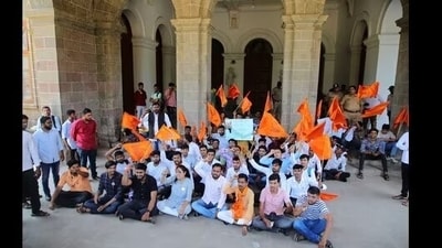 ABVP activists held protest at SPPU on Monday, ABVP activists held protest at SPPU on Monday,