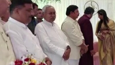 Bihar CM Nitish Kumar and Deputy CM Tejashwi Yadav attend the engagement function of jailed former MP Anand Mohan Singh's son and RJD MLA Chetan Anand. (ANI)