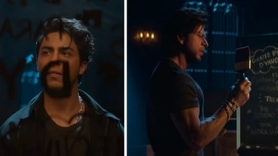 Aryan Khan and Shah Rukh Khan in stills from a new commercial.