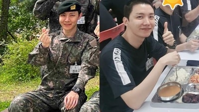 BTS member J-Hope in first photos from army camp. (Twitter) BTS member J-Hope in first photos from army camp. (Twitter)