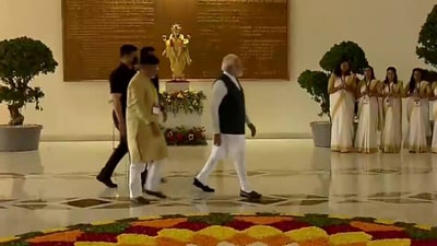 Prime Minister Narendra Modi inspecting the campus of NAMO Medical Education and Research Institute' located in the Union Territory of Dadra and Nagar Haveli and Daman and Diu on Tuesday.