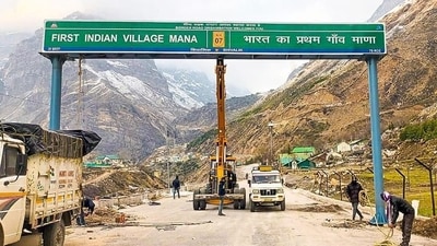 Chief minister Pushkar Singh Dhami on Monday shared the pic of signboard saying "First Indian Village Mana". (Source:Twitter/@pushkardhami) Chief minister Pushkar Singh Dhami on Monday shared the pic of signboard saying "First Indian Village Mana". (Source:Twitter/@pushkardhami)