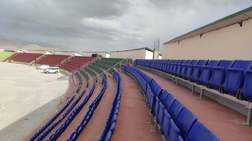 Seats for spectators in the football stadium located near Leh. (Raavi Khajuria) Seats for spectators in the football stadium located near Leh. (Raavi Khajuria)