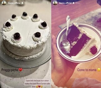 Pregnant Ileana D'Cruz has been feasting on cake. Pregnant Ileana D'Cruz has been feasting on cake.