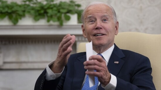 US President Joe Biden speaks. (Bloomberg)