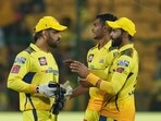 Bengaluru: Chennai Super Kings captain MS Dhoni with teammates after winning the IPL 2023 cricket match against Royal Challengers Bangalore, at M Chinnaswamy Stadium in Bengaluru, Monday, April 17, 2023. Chennai won by 8 runs. (PTI Photo/Shailendra Bhojak)(PTI04_17_2023_000376A)